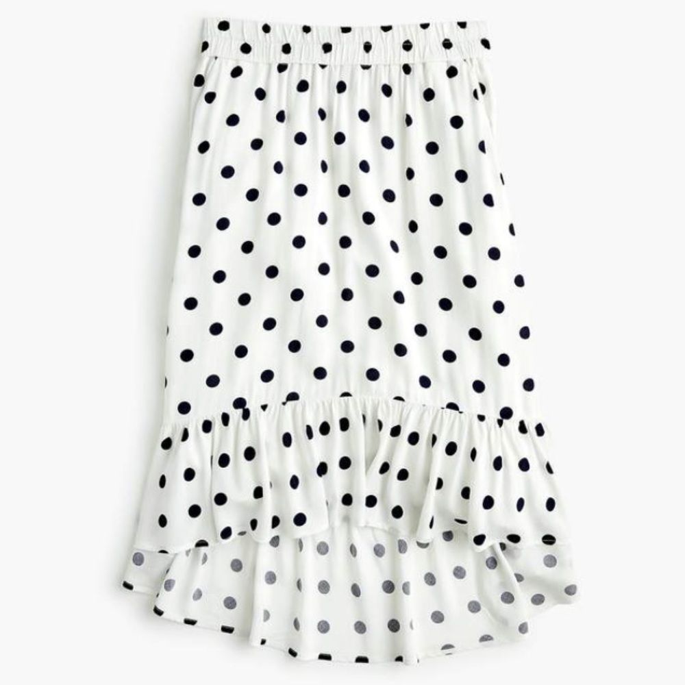 J.Crew Pull On Midi Skirt Black White Polka Dot Ruffle 3X